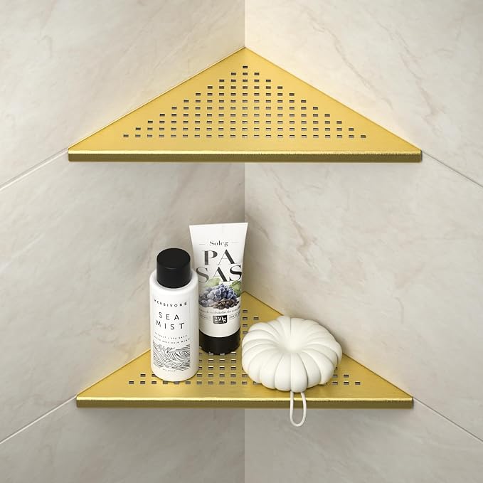Corner Shower Shelves 10", Brushed Gold 304 Stainless Steel Recessed Bathroom by Bernkot
