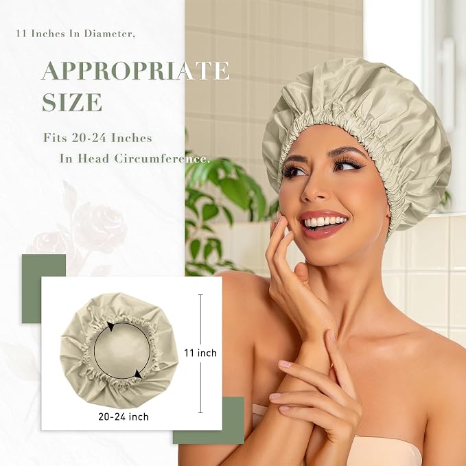 Reusable Shower Cap for Women, Large Waterproof Shower Essentials Bonnet - Image 3