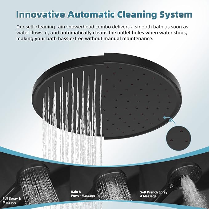 Hibbent Self-cleaning Shower Head Combo, High Pressure 10'' Rain Showerhead - Image 3