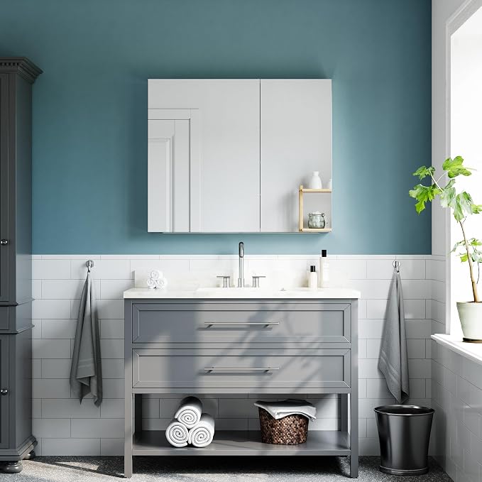 36"x30" Medicine Cabinet Mirror, Aluminum Silver Recessed Medicine Cabinet - Image 9