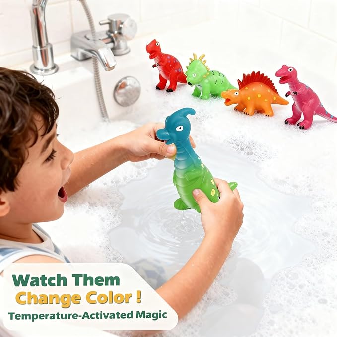 Color Changing Dinosaur Bath Toys: Mold Free No Hole Bathtub Toys - Image 3