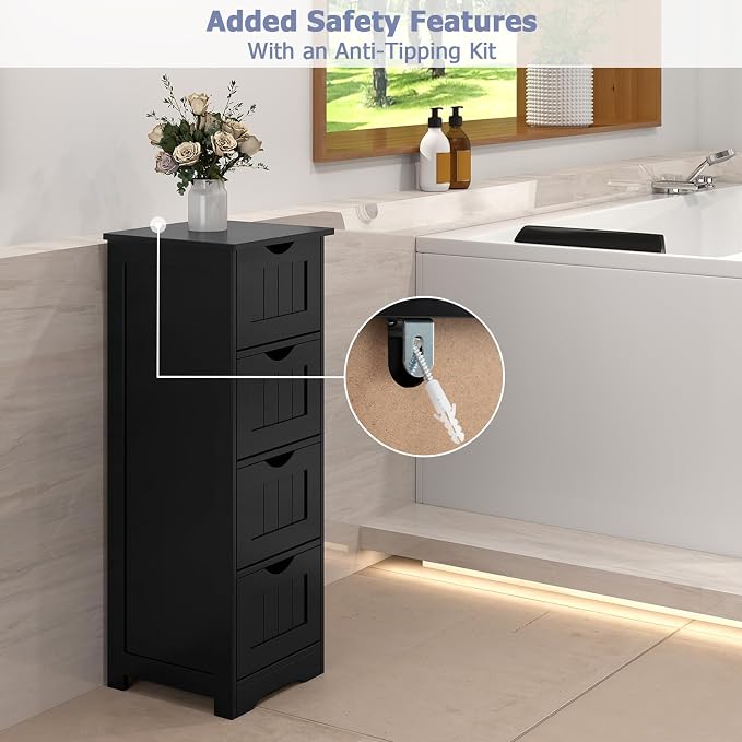 Tangkula Bathroom Floor Cabinet, Freestanding Narrow Side Storage Organizer - Image 9
