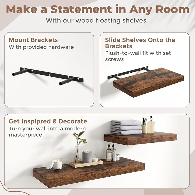 16 Inch Floating Shelves for Wall 2 Pack, Easy Install Engineered Wood Storage - Image 5