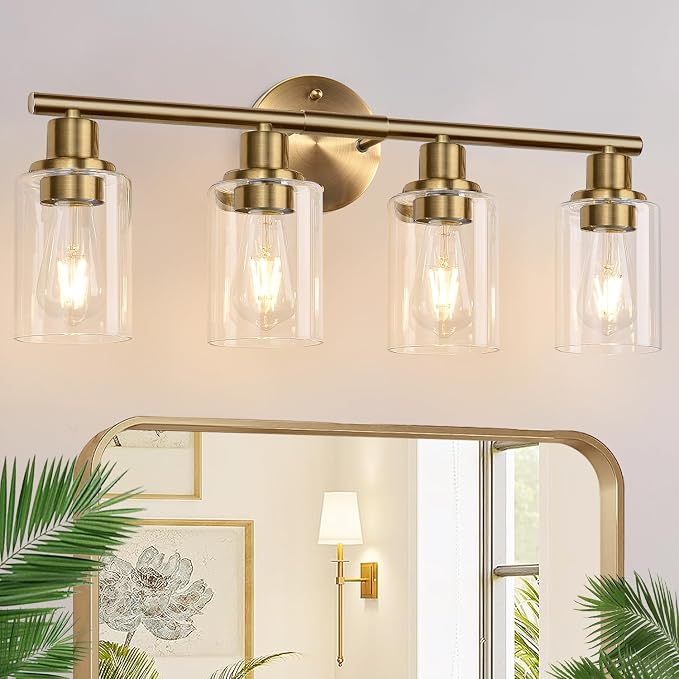 4-Light Bathroom Light Fixtures, Brushed Brass Modern Vanity Lights by Zarbitta