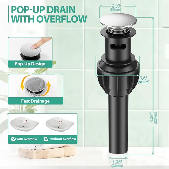 Single Handle Bathroom Faucets, HURRAN Brushed Nickel Bathroom Sink Faucet - Image 3