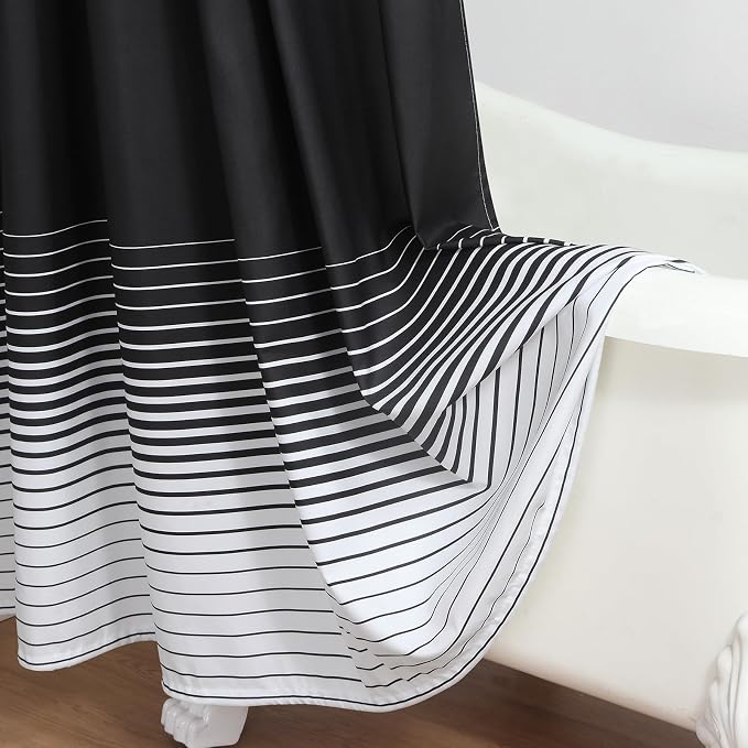 Black Shower Curtain 78 Inches Long, Modern Black and White Gradient Horizontal - Image 5