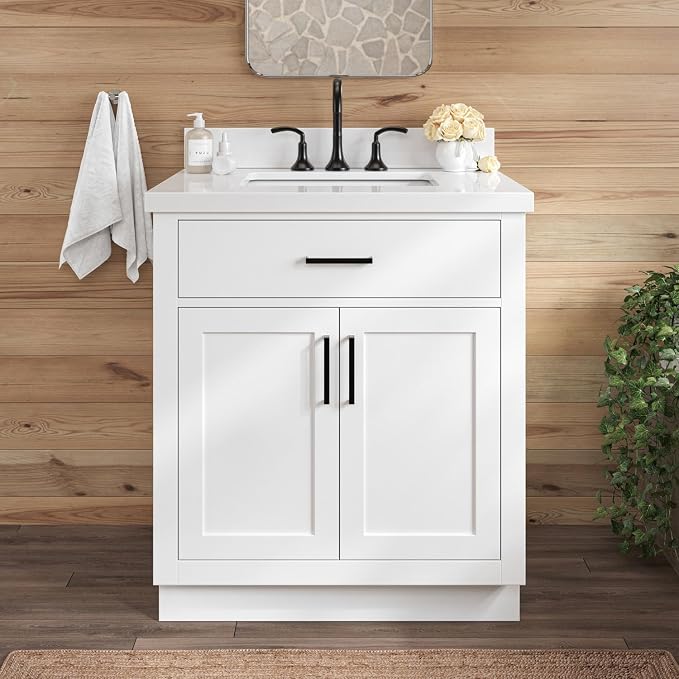 ARIEL 31" Bathroom Vanity with Single Sink, Quartz Top 1.5" Edge, Solid Wood by Ariel