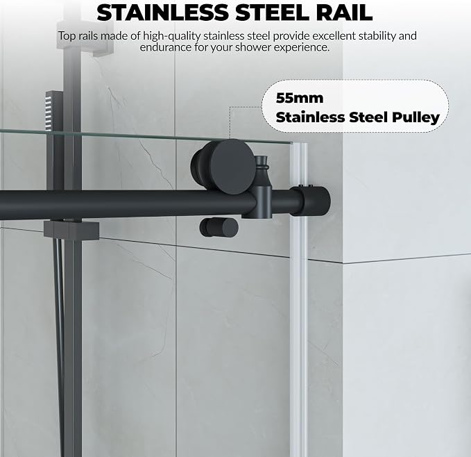 56" to 60" Adjustable Width x 76" Height Frameless Sliding Shower Door - Image 6
