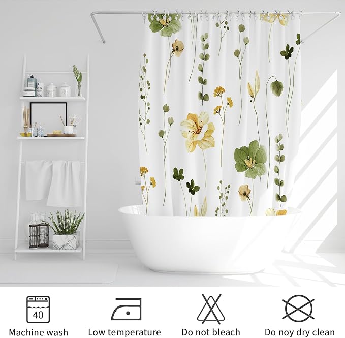 Gibelle Long Shower Curtain 72 x 78, Watercolor Floral Fabric Shower Curtain - Image 6