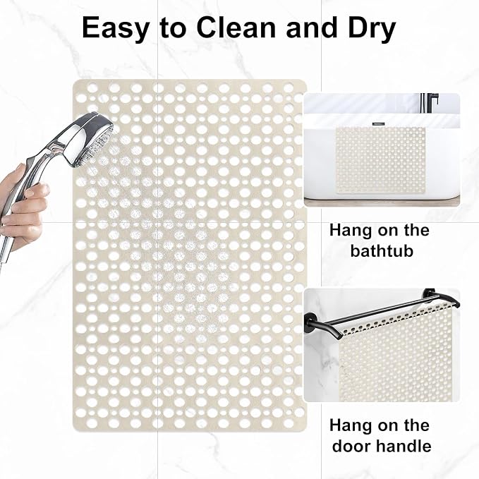 Anti Slip Shower Mat with Suction Cups, 23.6x35.4 Inch Quick Drain TPE Non Slip - Image 7