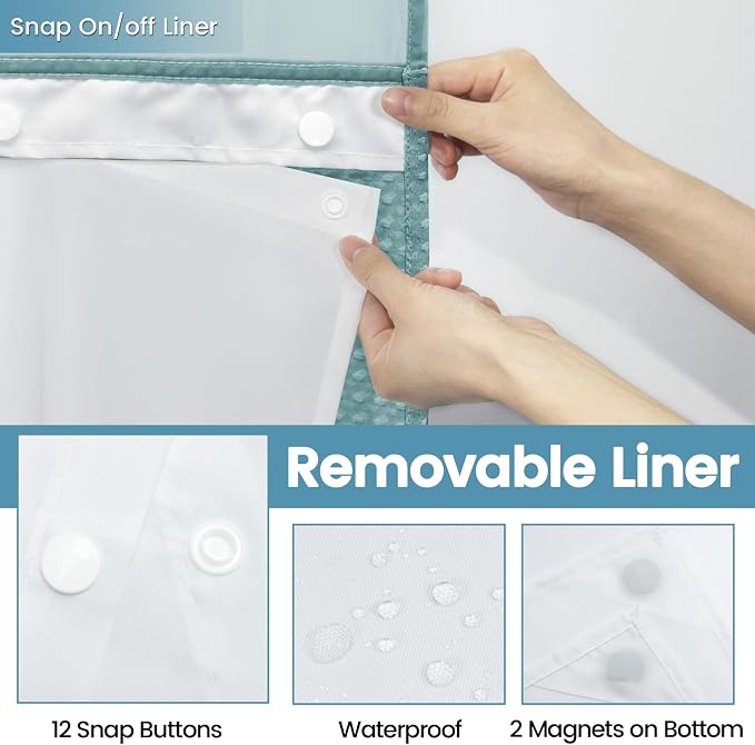 Teal Long No Hook Shower Curtain - Image 6