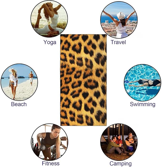 Leopard Print Yellow Black Beach Towel 36"x72" Quick-Dry Sand-Free Lightweight - Image 4
