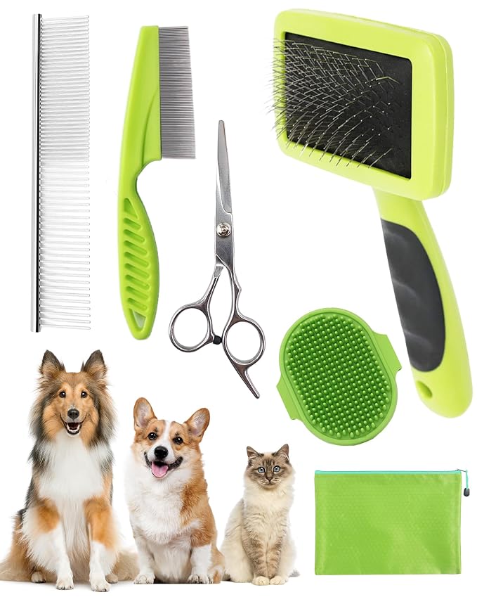 Dog Brush for Shedding Grooming, 6 Pack Long-Pin Brush Set for Long Haired Dog by KUEIOX