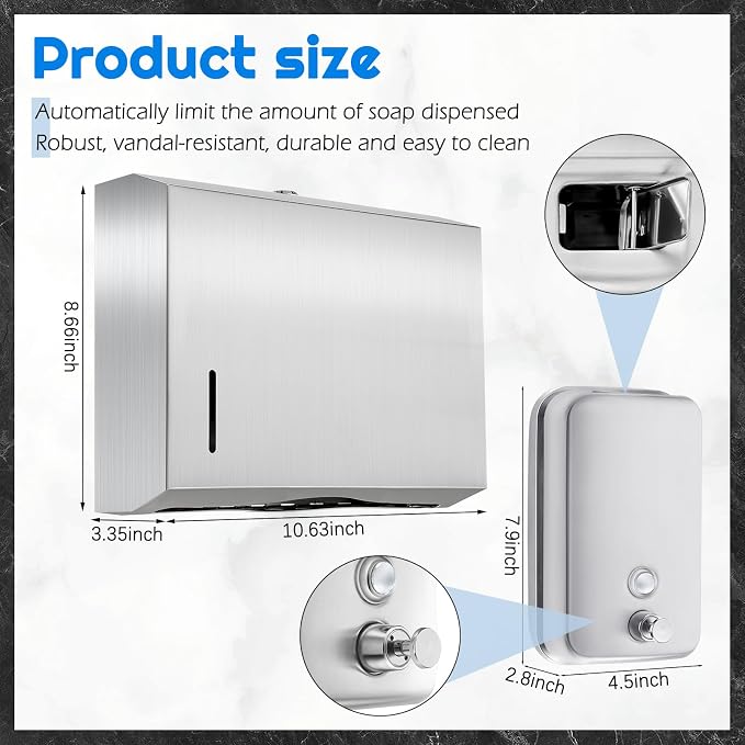 2 Pcs Commercial Soap Dispenser and Paper Towel Dispenser Set - Image 2