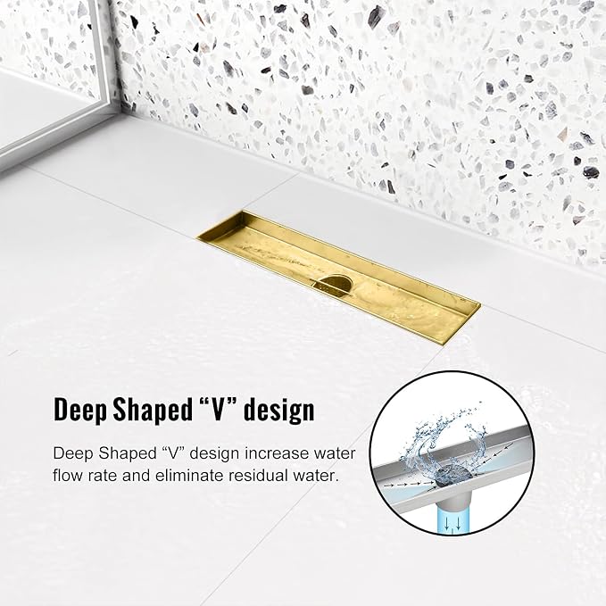 Linear Shower Drain, 12 inch Gold Drain - Image 5