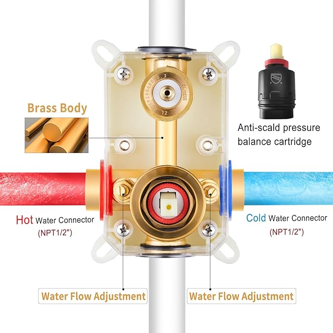 ESNBIA Gold Shower Head System, All Metal 12 Inches Ceiling Shower Faucet Set - Image 5