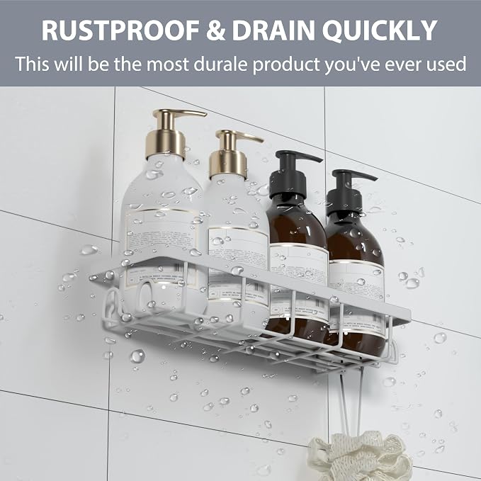Shower Caddy Organizer with Hooks, Self Adhesive Bathroom Shelves, No Drilling - Image 5