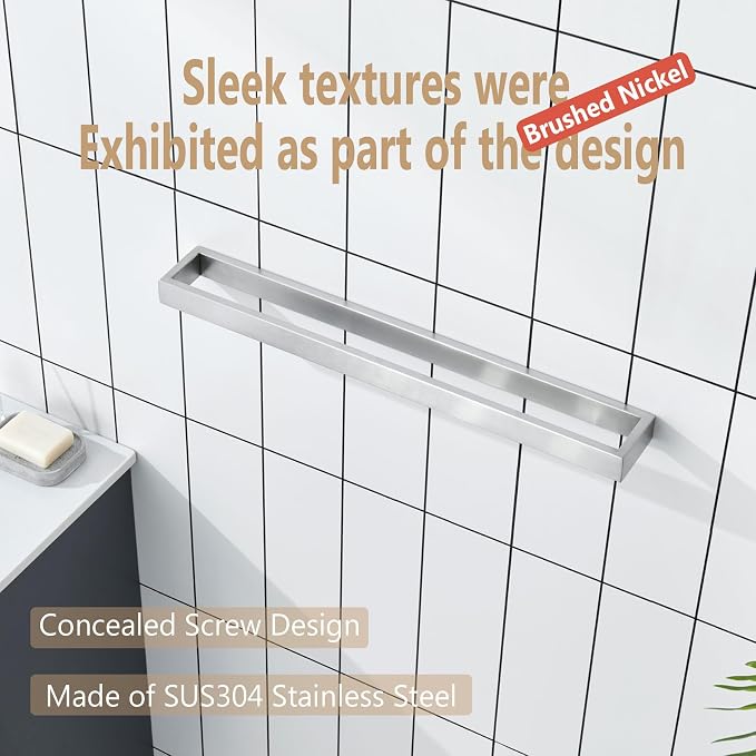 KOKOSIRI Towel Bar Brushed Nickel Bath Towel Hanger Holder 20-Inch Kitchen Rack - Image 5