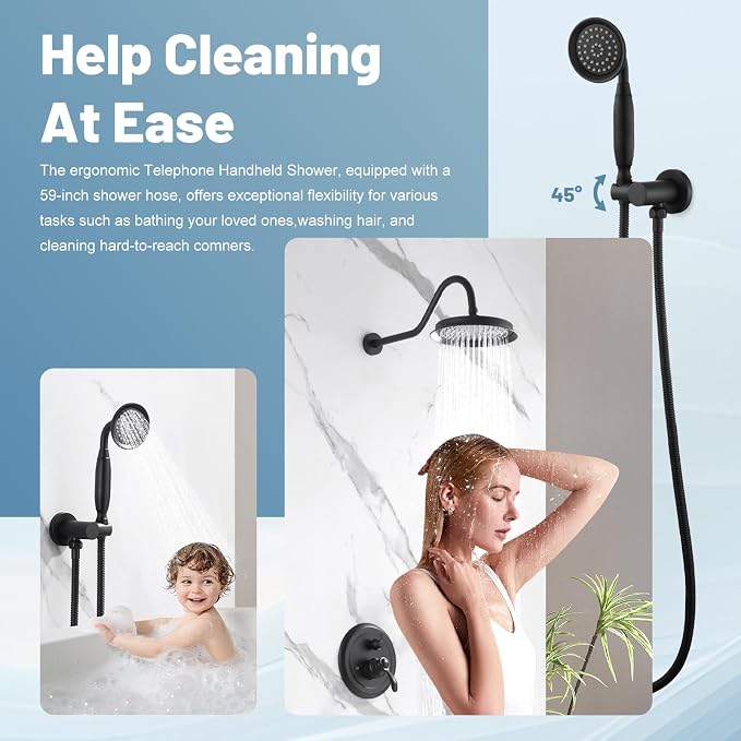 Antique Shower Head Faucet Set, Matte Black Vintage Wall Mount Shower Faucets - Image 3