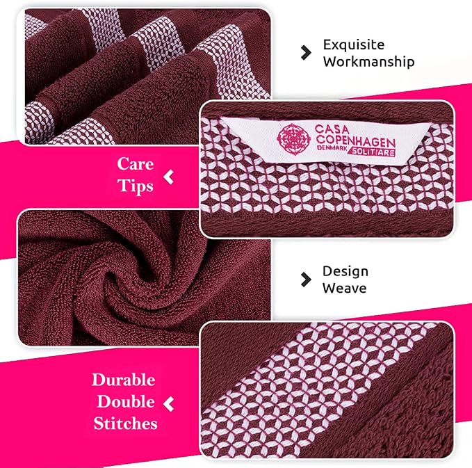 CASA COPENHAGEN Solitaire Mix 6 Pieces Towel Set- Navy + Burgundy, 600 GSM - Image 3