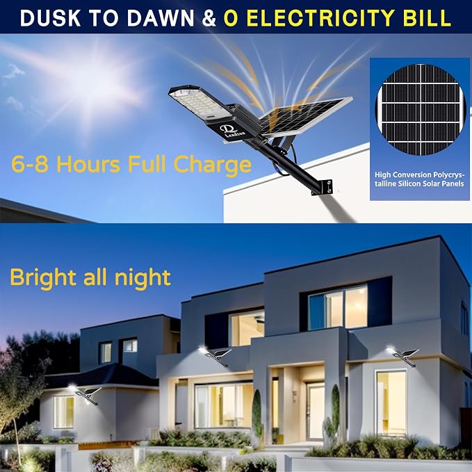 9500w Solar Street Lights Outdoor Waterproof Black, 450000LM Super Bright LED - Image 3