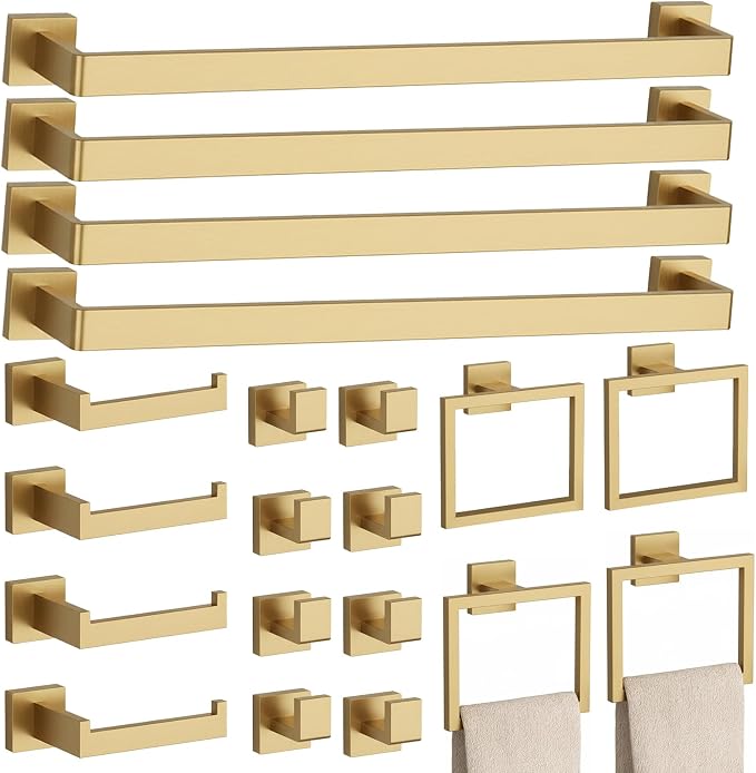 20-Piece Brushed Gold Bathroom Accessories Set – 23.6" Towel Bar, Towel Ring by PNWNNHInc