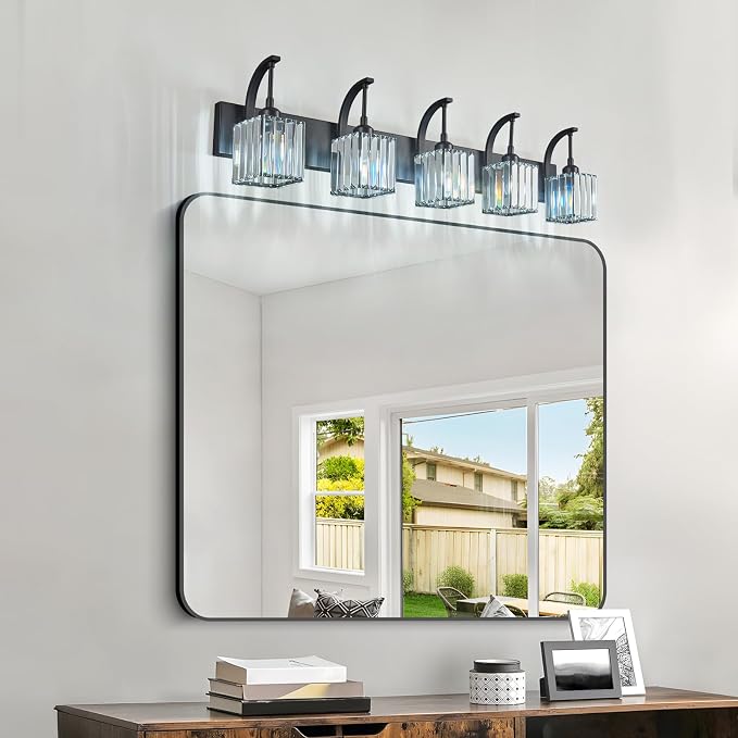 5-Light Crystal Vanity Light, Modern Black Bathroom Wall Sconce - Image 7