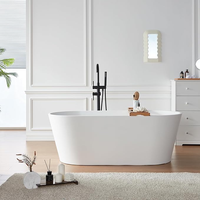 Cpingao 71" Stone Resin Freestanding Bathtub, Contemporary Oval Solid Surface by Cpingao