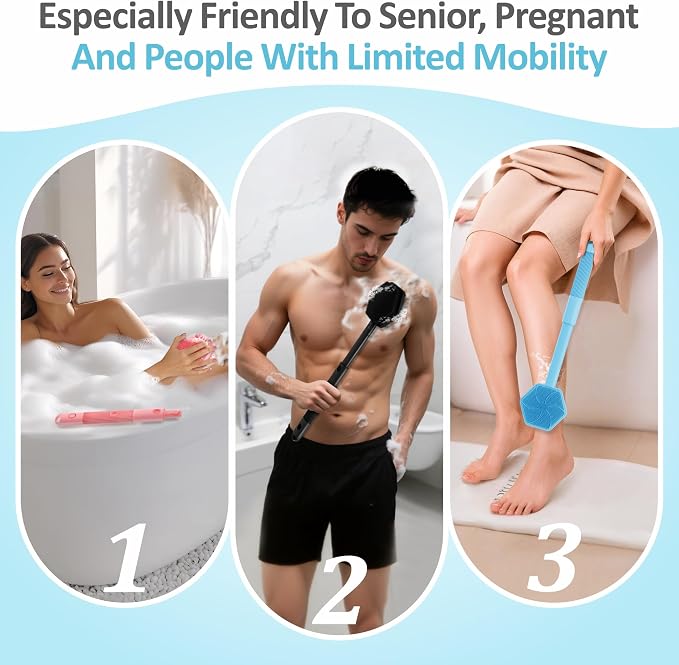 Silicone Back Scrubber & Soft Bath Glove 2PCS, 360° Anti-Slip Hand-fit Silicone - Image 8