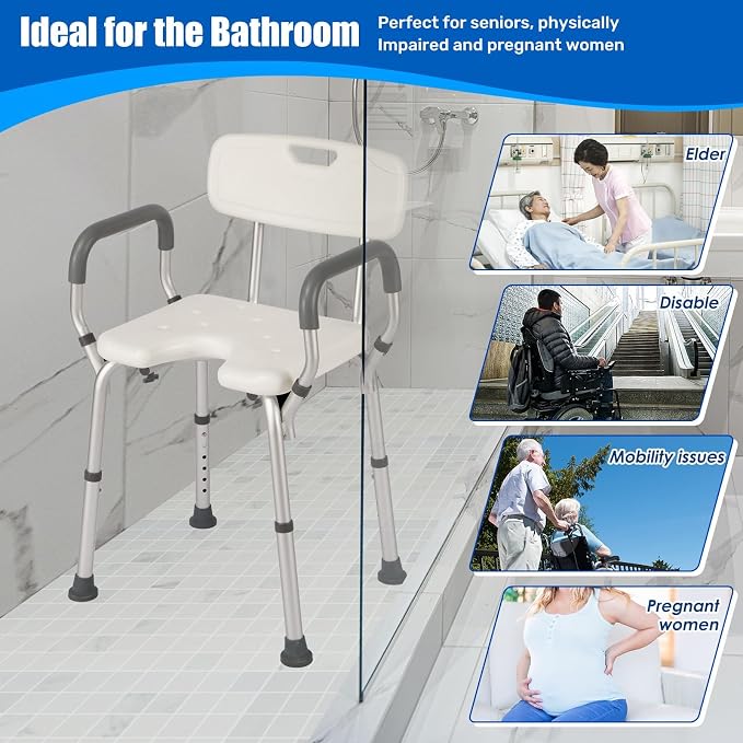 Shower Chair with Arms and Back Heavy Duty 330lbs, Shower Seat - Image 9