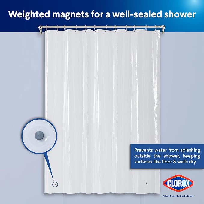 CLOROX Shower Curtain Liner, Premium Medium-Weight Durable Waterproof 6g PEVA - Image 8