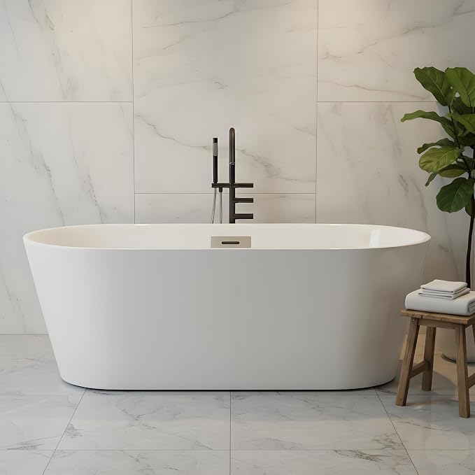 Freestanding Bathtub 67 inch Acrylic Soaking Tub – Modern Oval Freestanding Tub by Unknown