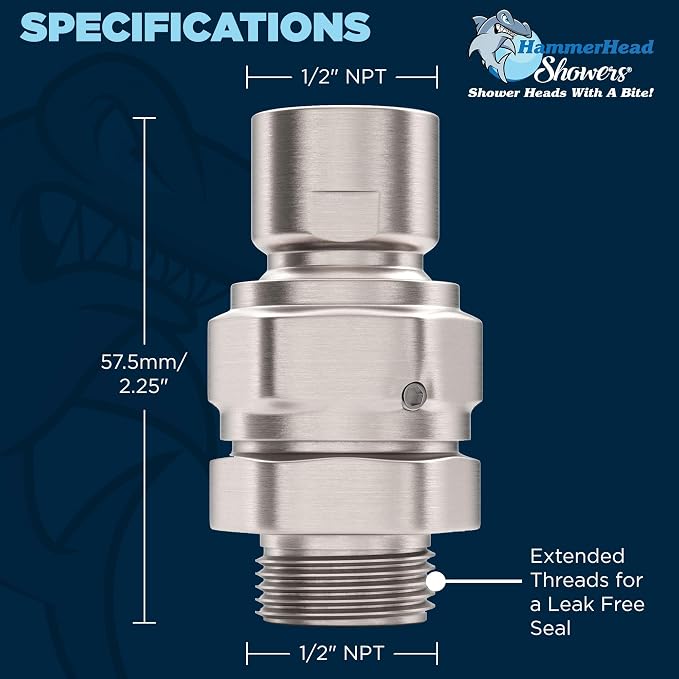 HammerHead Showers® Solid Metal Shower Head Swivel Ball Adapter, Brushed Nickel - Image 8