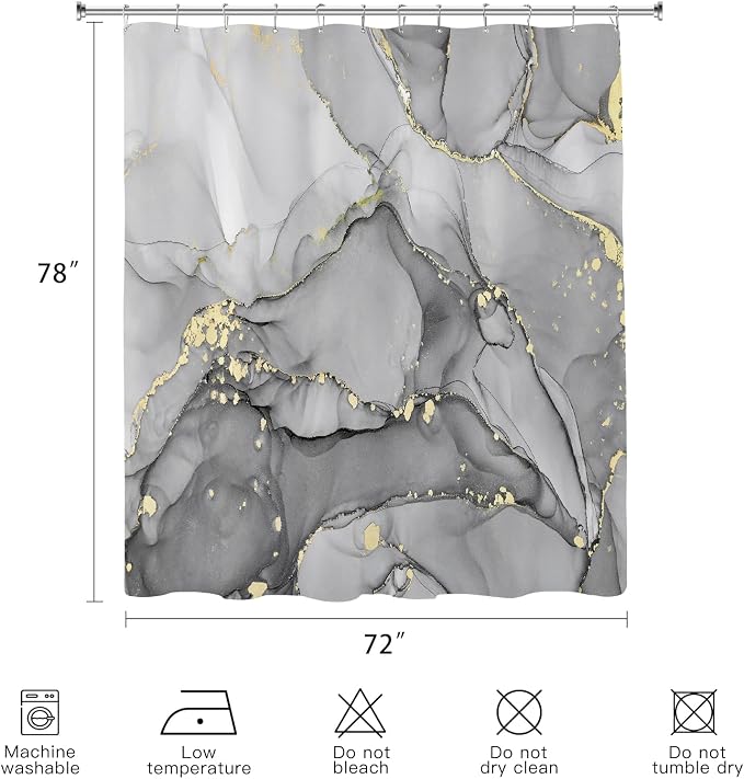 Long Shower Curtain 72 x 78 Inch, Tall Abstract Marble Shower Curtains - Image 6