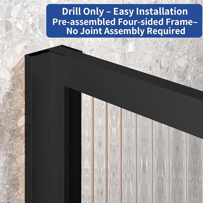 Dimaris Bathtub Shower Door 30" X 55" Tempered Fluted Glass Framed Shower - Image 5