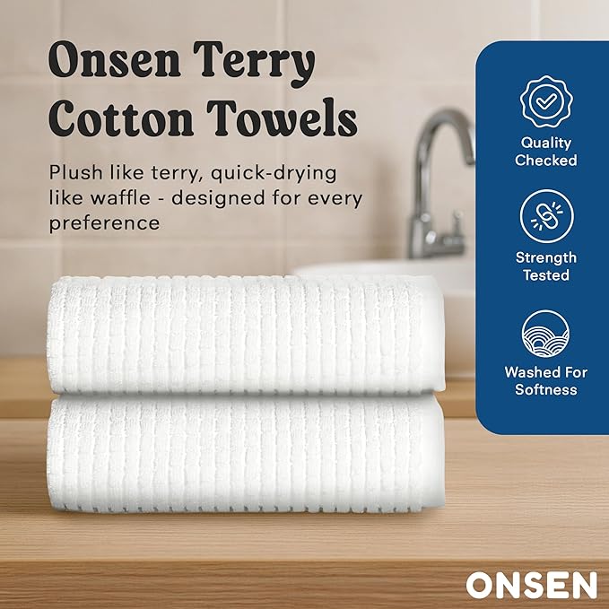 ONSEN Terry Cotton Waffle Hand Towel Set – 2 Pack Luxury Cotton Hand Towels - Image 2