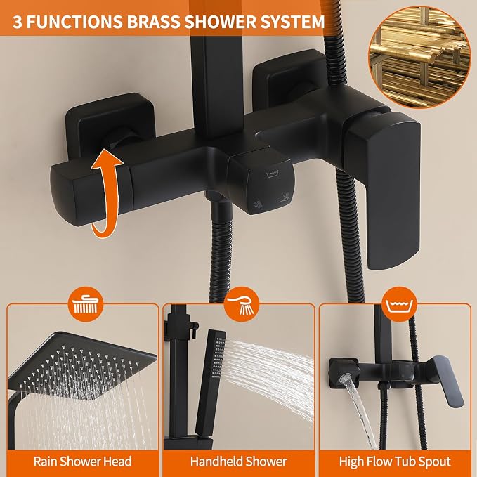 Exposed Shower System with Rain Shower and Handheld Sprayer, Outdoor Shower - Image 3