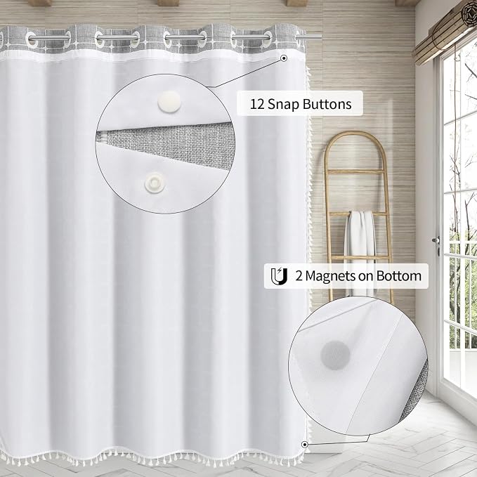 MitoVilla No Hooks Needed Boho Farmhouse Shower Curtain - Image 2