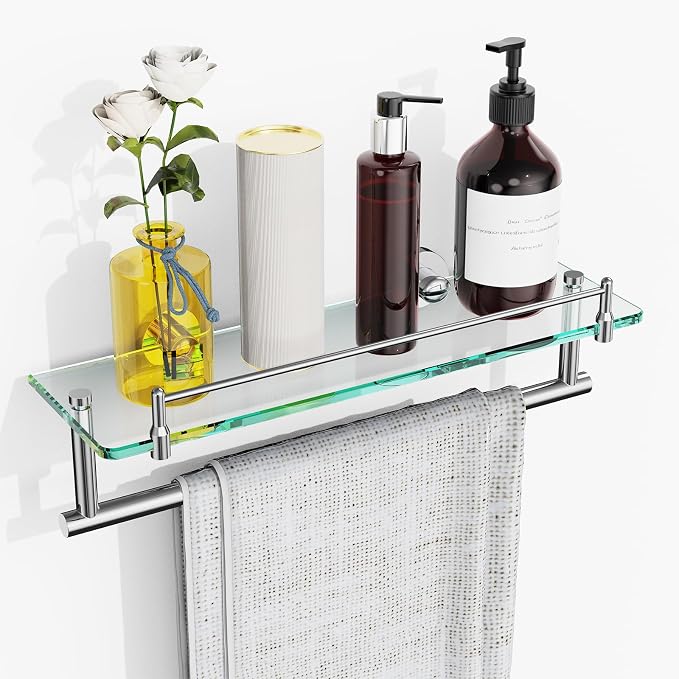 16-Inch Floating Tempered Glass Bathroom Shelf by HOMELIFE
