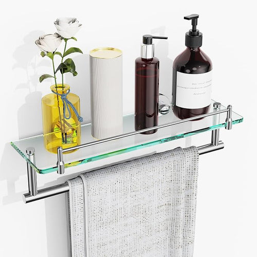16-Inch Floating Tempered Glass Bathroom Shelf by HOMELIFE