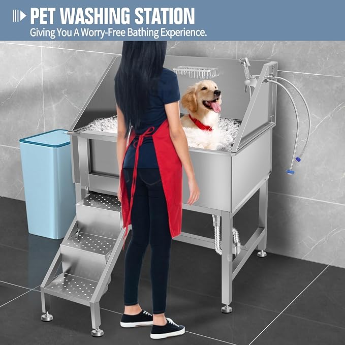 38" Dog Washing Station, Professional Stainless Steel Dog Bathing Station - Image 4