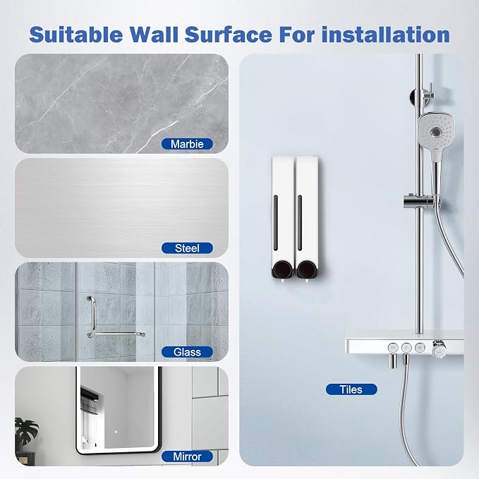 Shampoo and Conditioner Dispenser Bathroom Shower Soap Dispenser Wall Mounted - Image 3