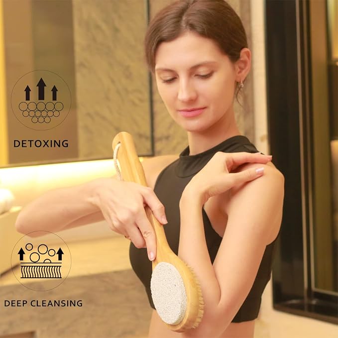 ICANdOIT 2 in 1 Long Handle Bath&Shower Brush, Bath Scrubber, Boar Bristle - Image 4