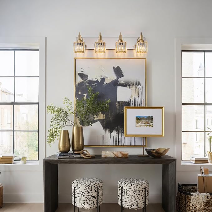 Crystal Bathroom Light Gold Chrome 4-Light Modern Bathroom Vanity Fixtures Over - Image 6