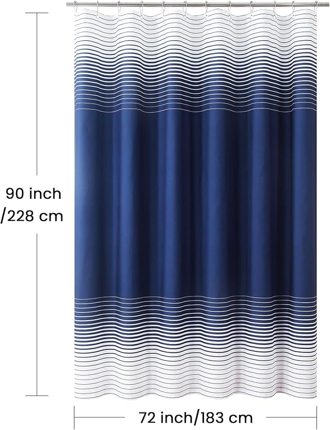 90 Inch Blue Shower Curtain, Extra Long Modern Navy Blue and White Gradient - Image 6
