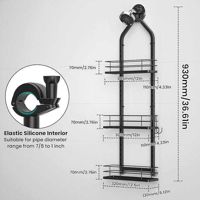 Shower Caddy Hanging, Adjustable Anti-Swing-Over The Shower Head Caddy - Image 6