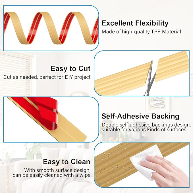 20FT Flexible Wall Corner Protector Moulding Trim, Peel and Stick Inside & - Image 3