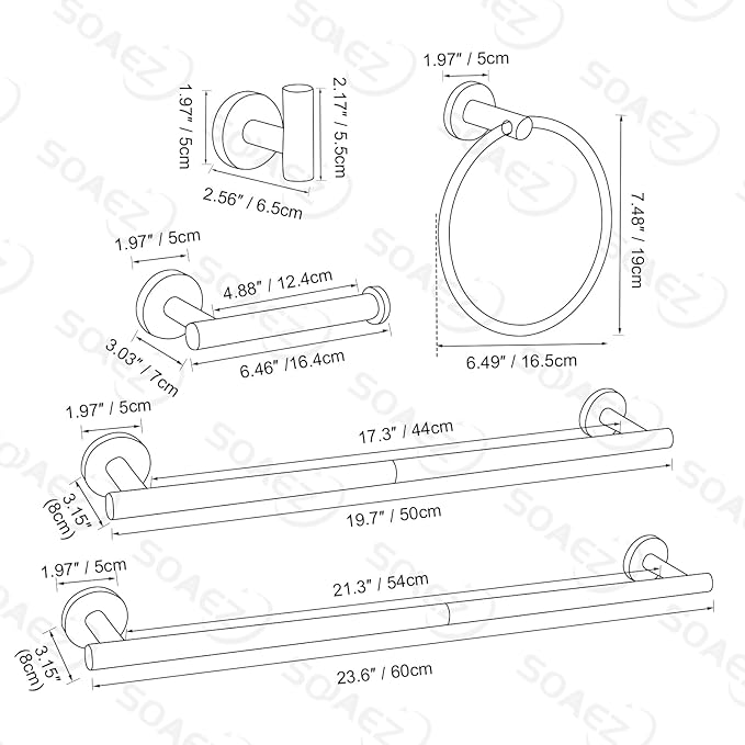 Bathroom Hardware Set, 6-Piece Towel Bar Set Brushed Nickel Towel Holder Set - Image 6