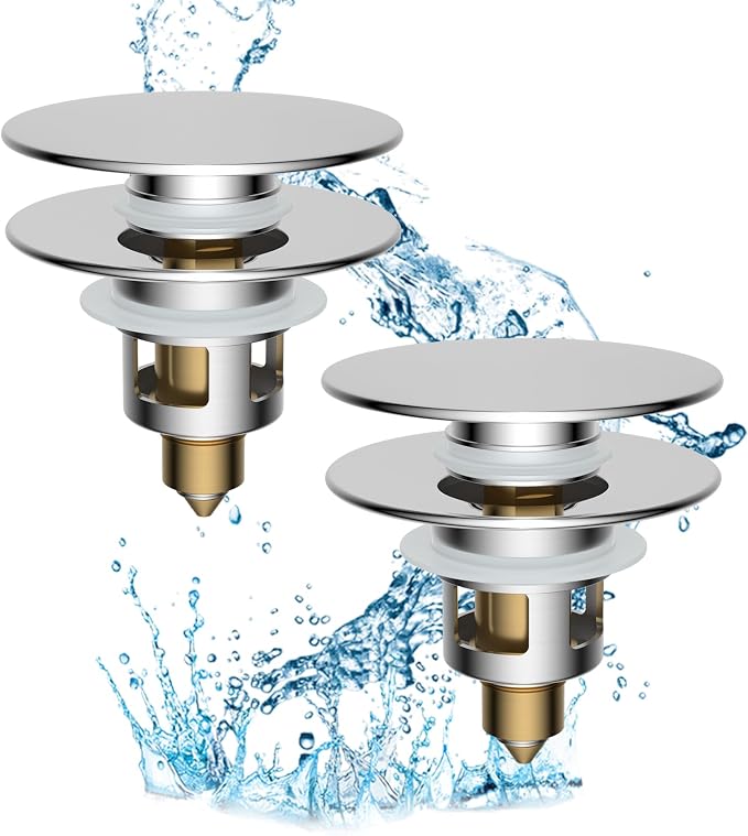 Hibbent 2 Pack All Metal Upgraded Bathroom Sink Stopper, Universal Pop Up Sink by Hibbent