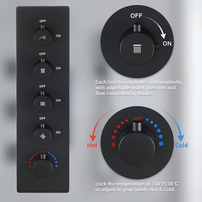 Matte Black Thermostatic Shower System - Image 3